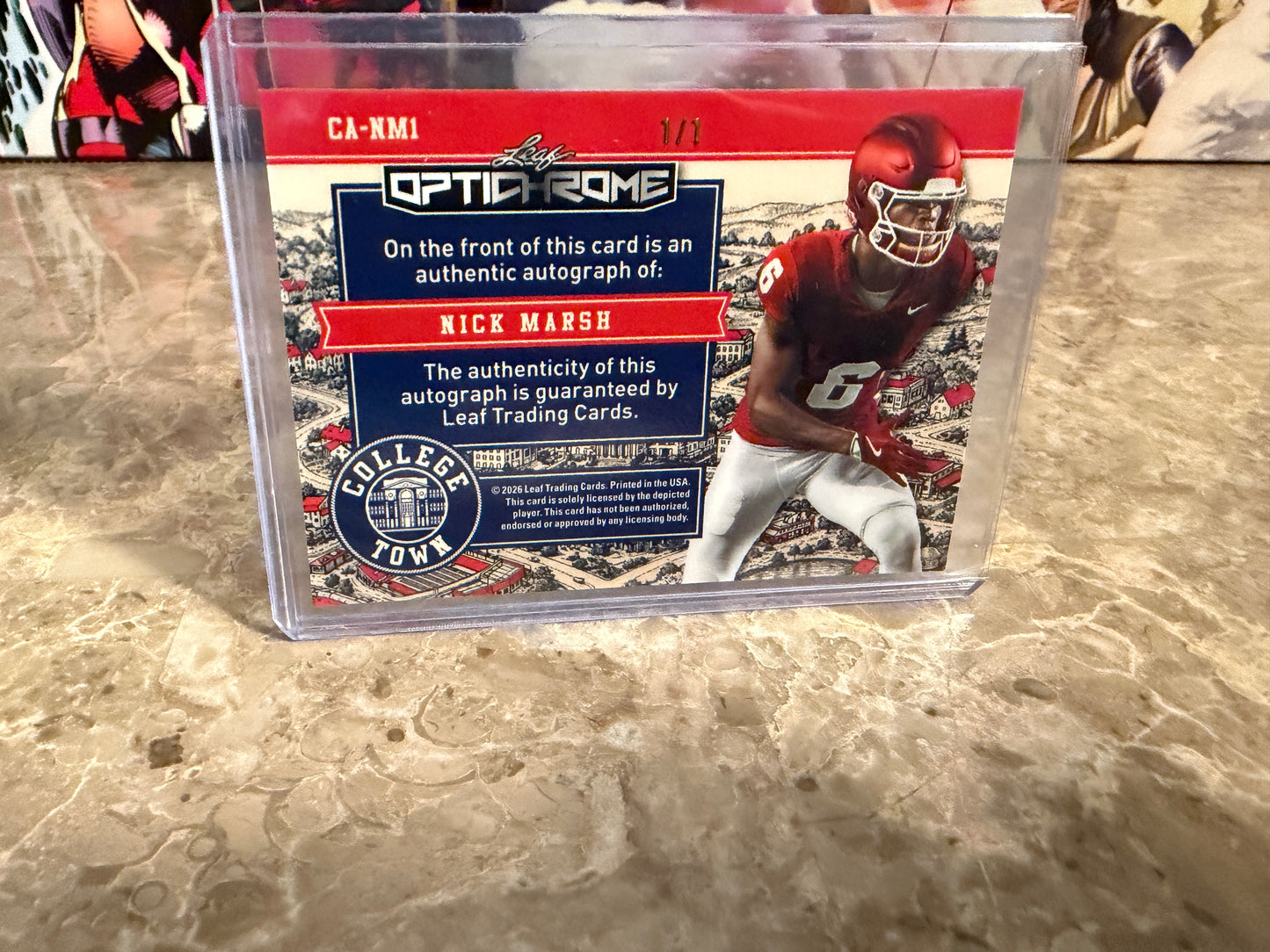 Nick Marsh 2026 Leaf Optichrome Football College Town Gold Prismatic 1/1 Auto