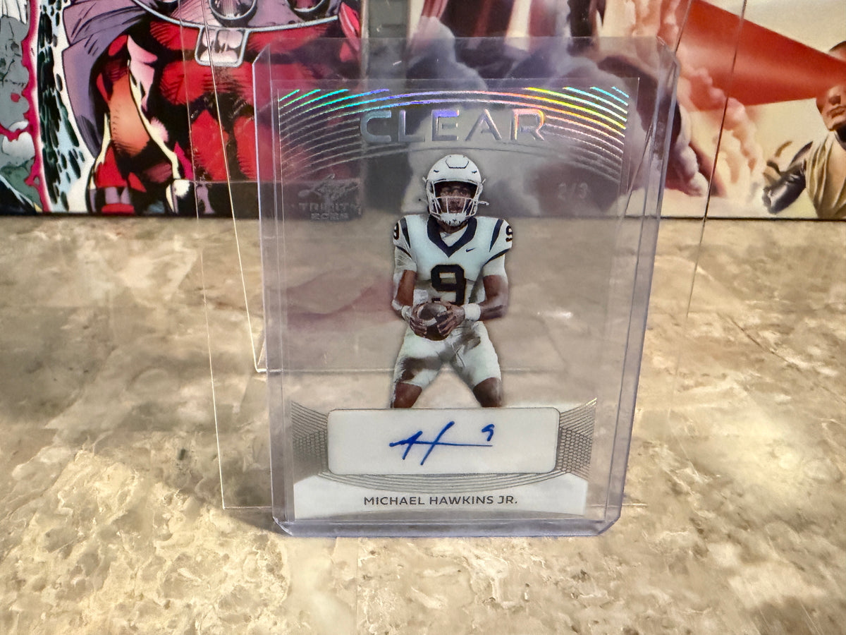 Michael Hawkins Jr. 2026 Leaf Trinity Football Clear Auto Silver /3