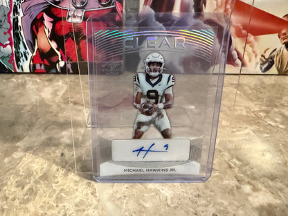 Michael Hawkins Jr. 2026 Leaf Trinity Football Clear Auto Silver /3