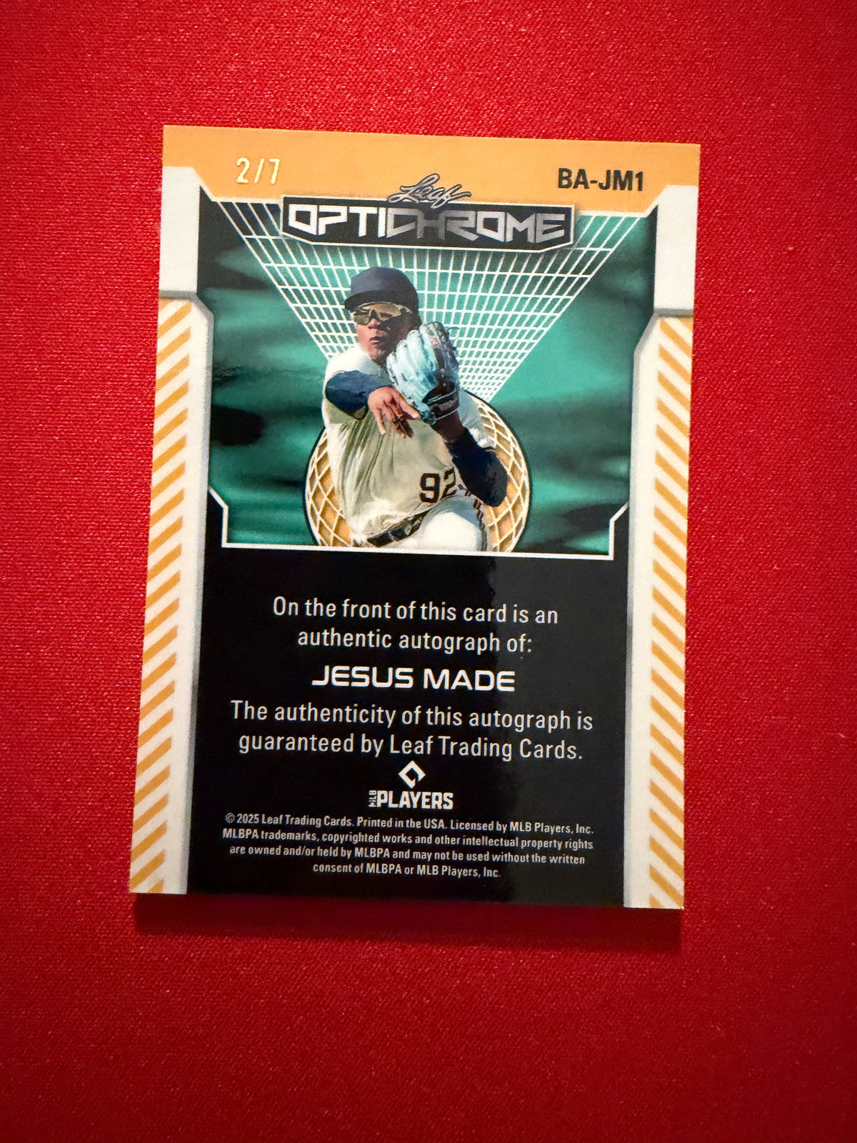 Jesus Made 2025 Leaf Optichrome Baseball Base Auto Platinum Crystal /7