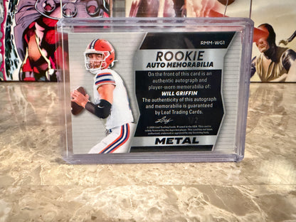Will Griffin 2026 Leaf Trinity Football Rookie Auto Memo Metal Auto Number Patch Red 1/2