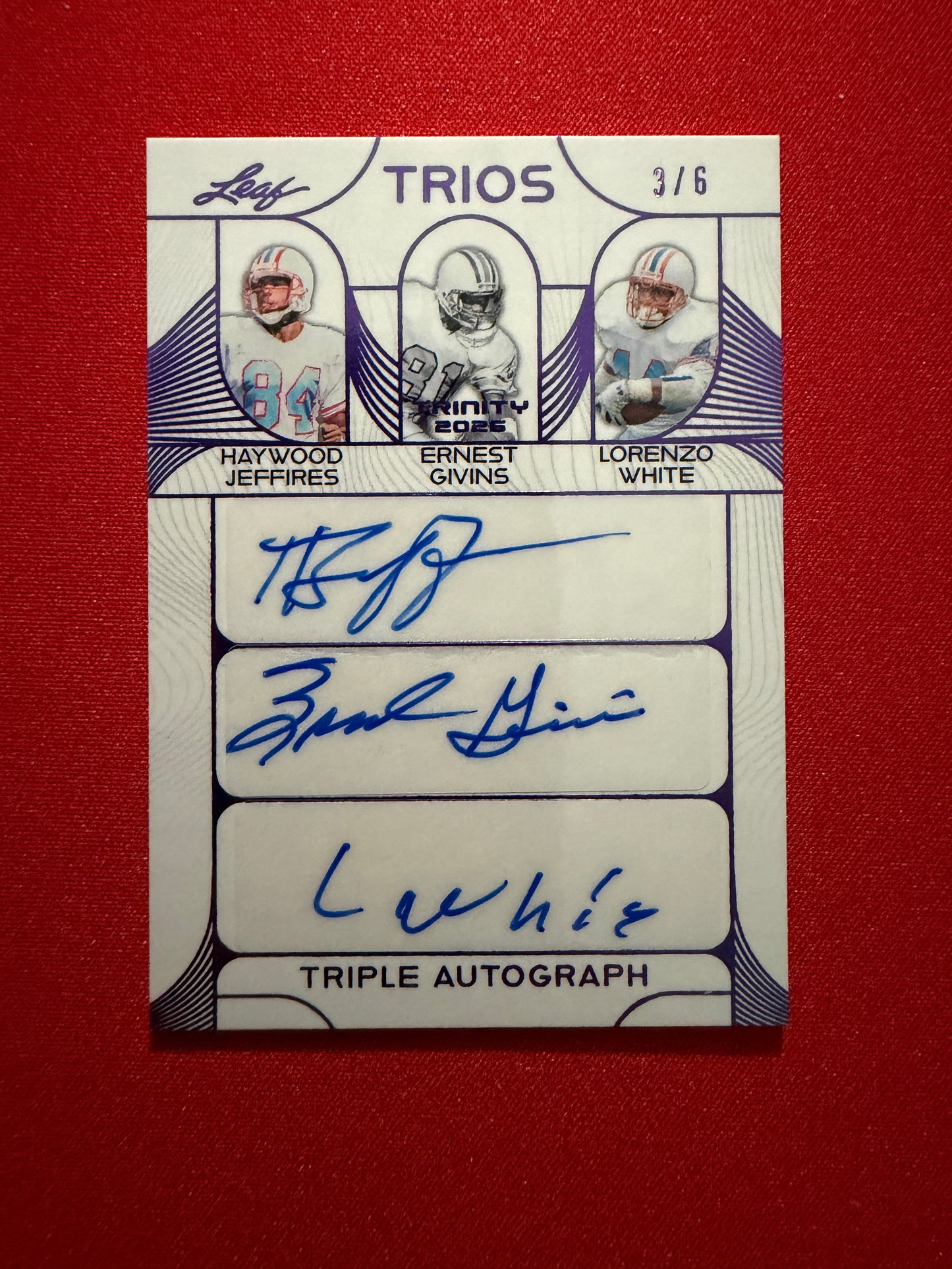 Jeffries Givins Lorenzo White 2026 Leaf Trinity Trios Triple Auto Oilers /6