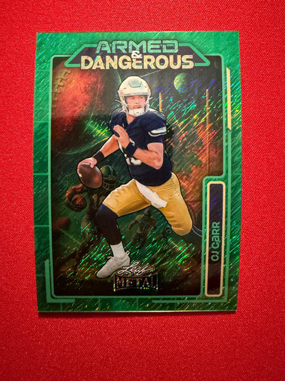 2026 Leaf Metal Football CJ Carr Armed and Dangerous Green Shimmer 2/3