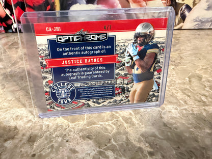 Justice Haynes 2026 Leaf Optichrome Football College Town Purple Auto /7