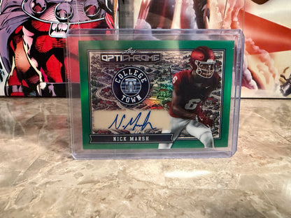 Nick Marsh 2026 Leaf Optichrome Football College Town Auto Green Prismatic /3