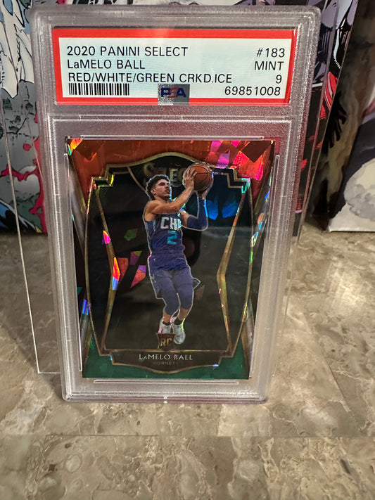 LeMelo Ball #183 PSA 9 Mint (2020 Panini Select) - Red/White/Green Cracked Ice