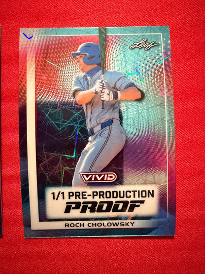 Roch Cholowsky 2026 Leaf Vivid Teal Lazer AUTO + 1/1 Pre-Prod Proof #1 Pick