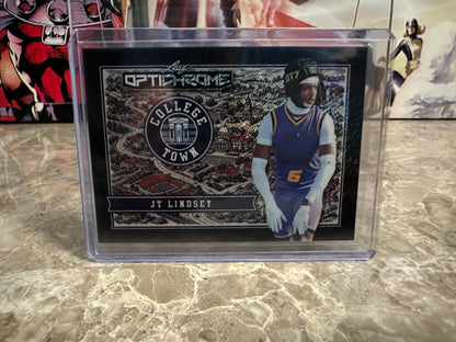 JT Lindsey 2026 Leaf Optichrome Football College Town Black Shimmer 1/1