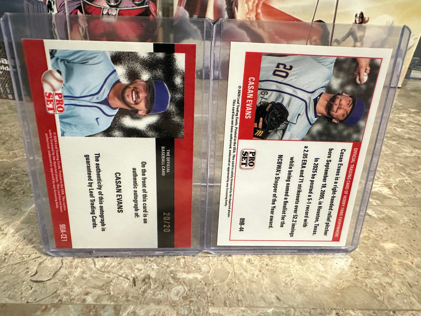 Casan Evans 2026 Leaf Pro Set Two-Card Prospect Lot