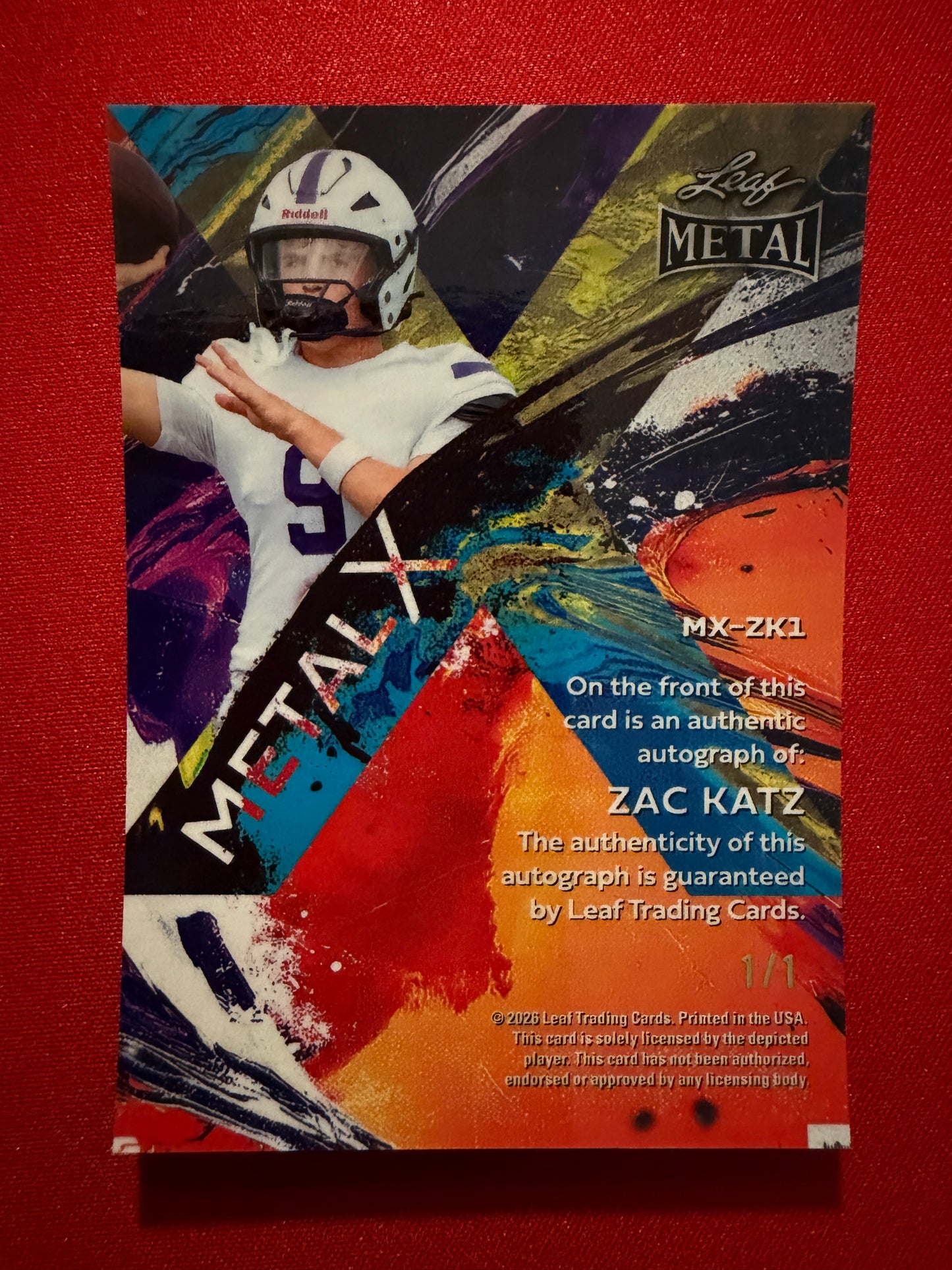 2026 Leaf Metal Football Zach Katz Metal X Gold Super Prismatic 1/1 2-Card Lot