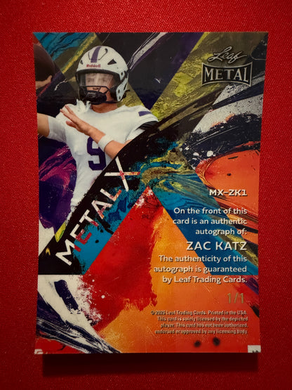2026 Leaf Metal Football Zach Katz Metal X Gold Super Prismatic 1/1 2-Card Lot