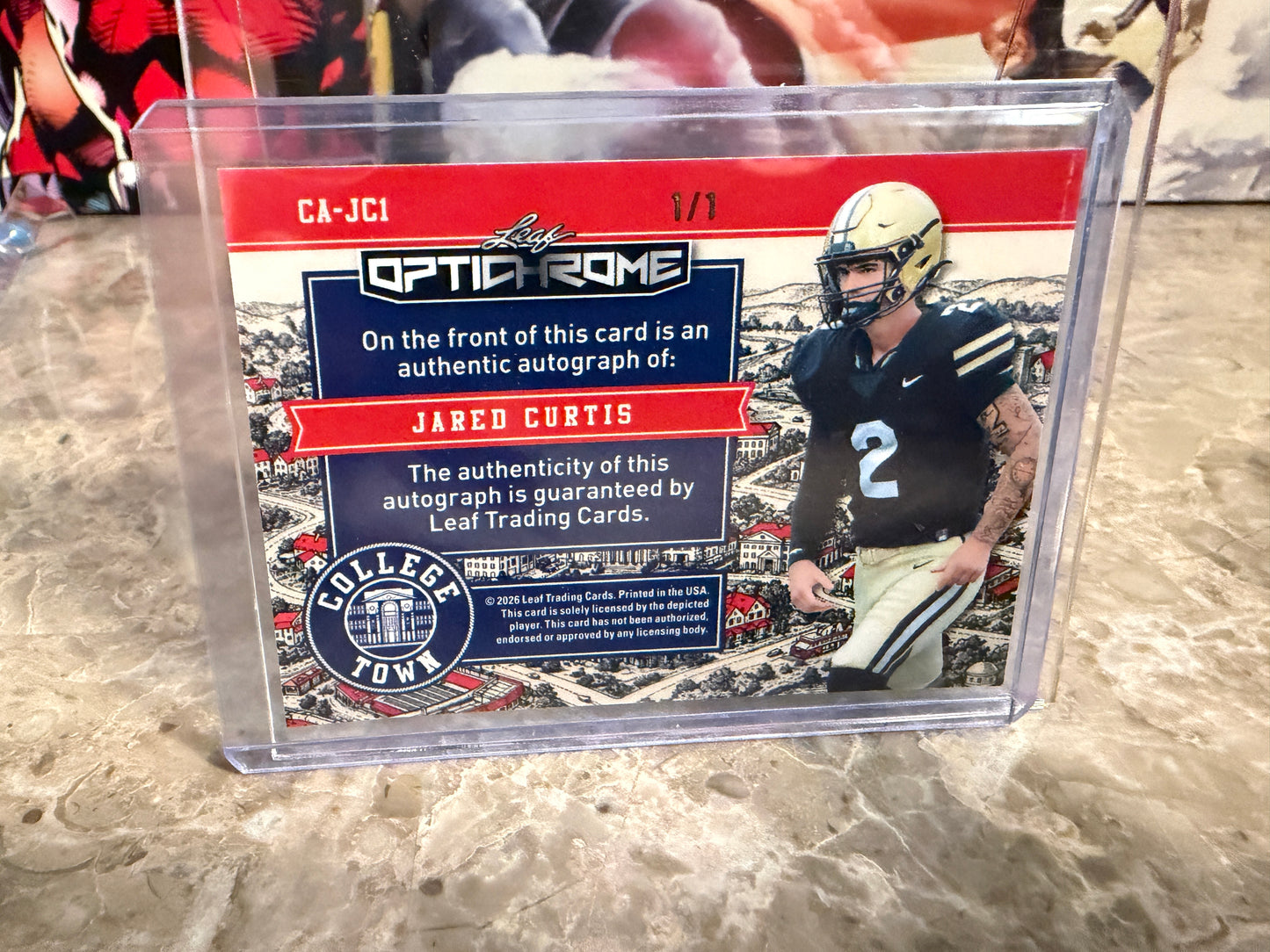 2026 Leaf Optichrome Football College Town Jared Curtis Auto Green Crystal 1/1