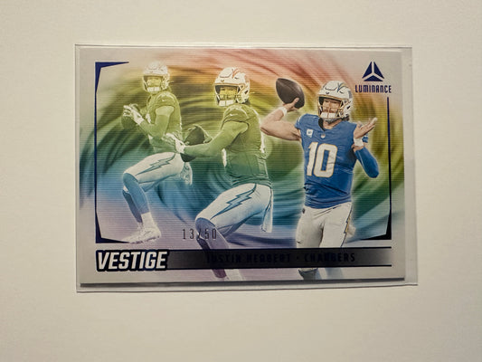 Justin Herbert #VES-JHT Numbered 13/50 (2024 Panini Luminance Vestige)