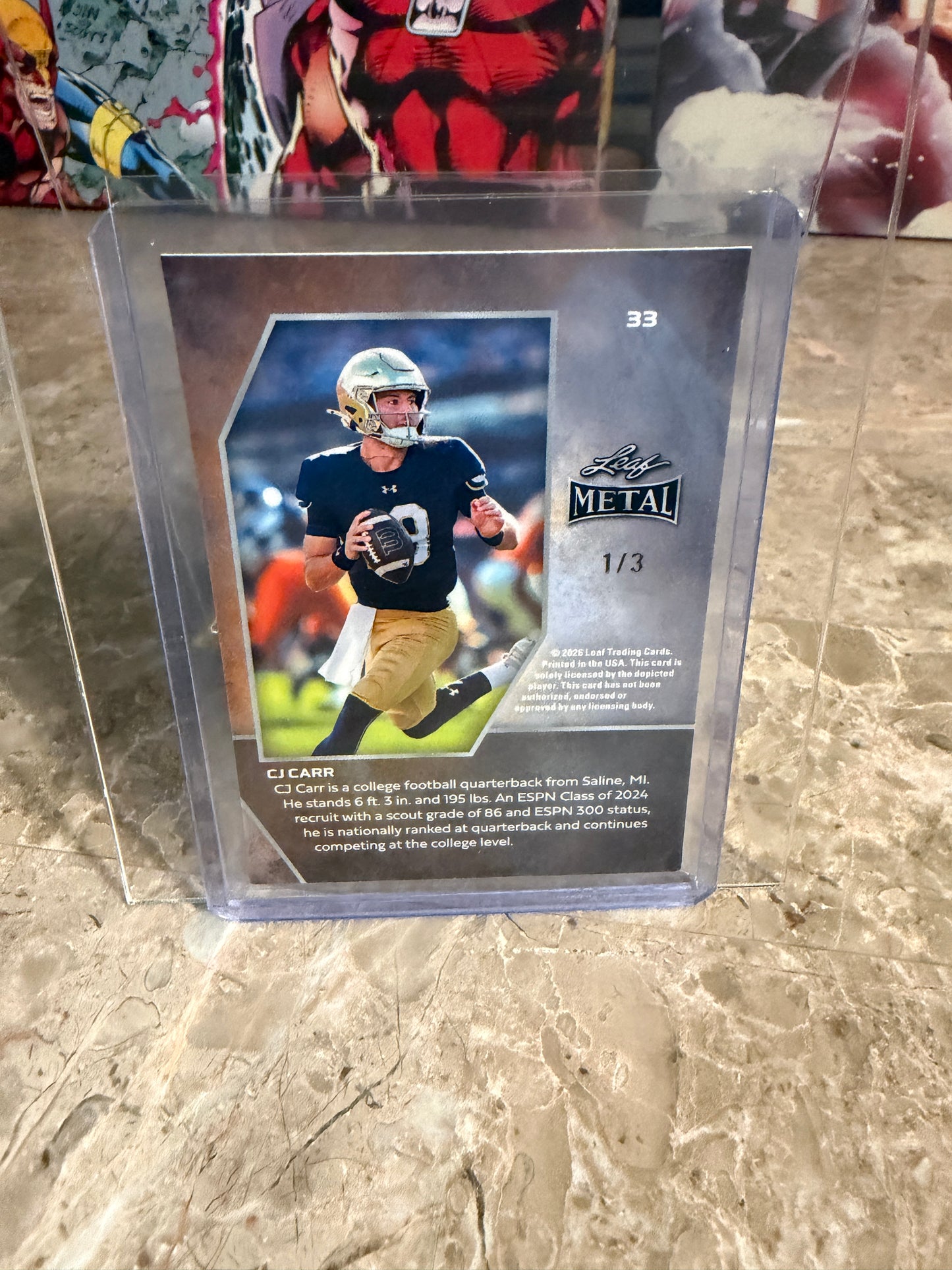 2026 Leaf Metal Football CJ Carr Base Green Shimmer 1/3
