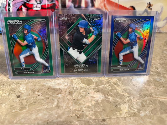 AJ Gracia 2026 Leaf Baseball Nation Base Diamond Studs 3-Card Lot