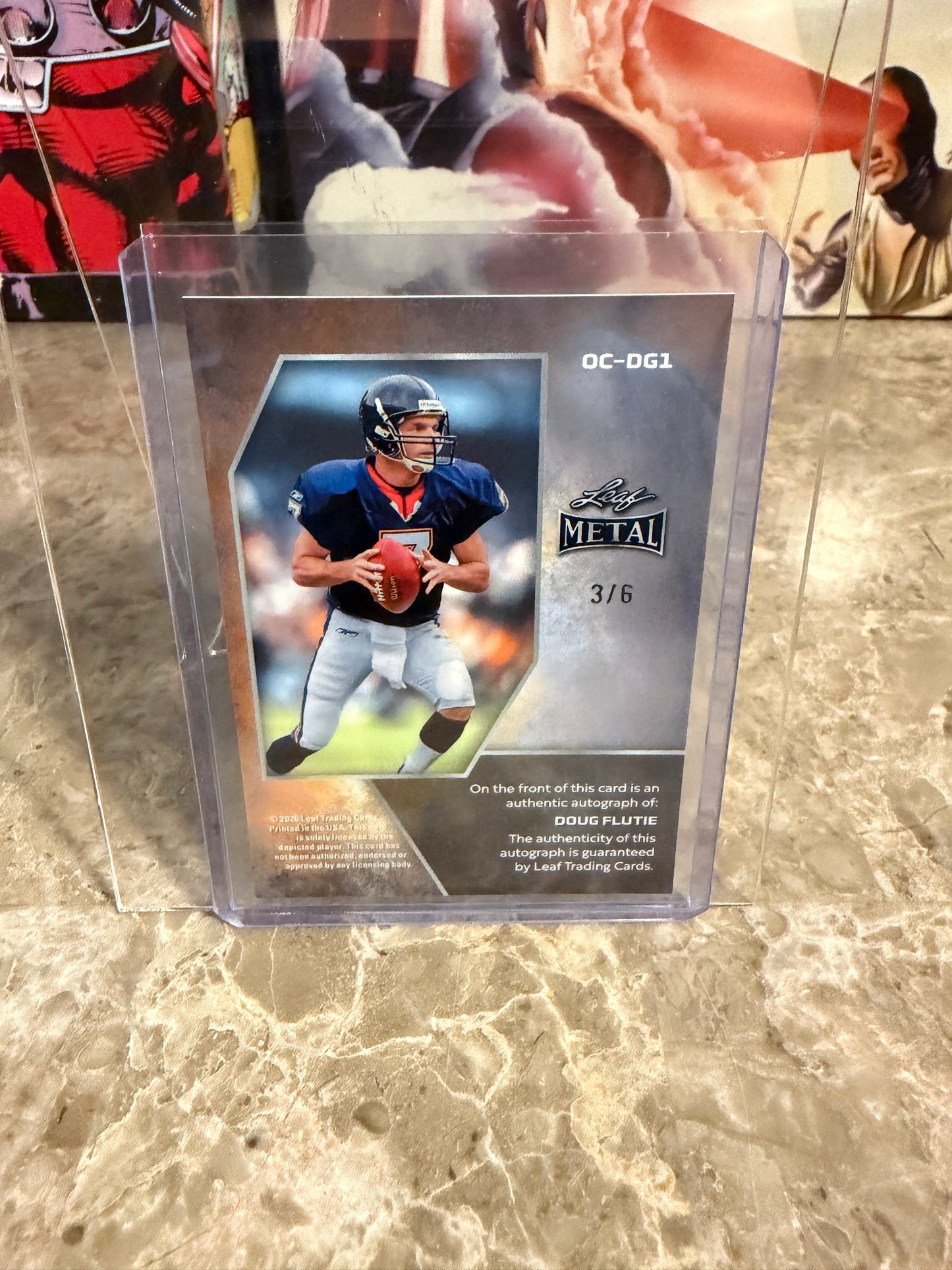 Doug Flutie 2026 Leaf Metal Base On-Card Auto Blue Prismatic /6