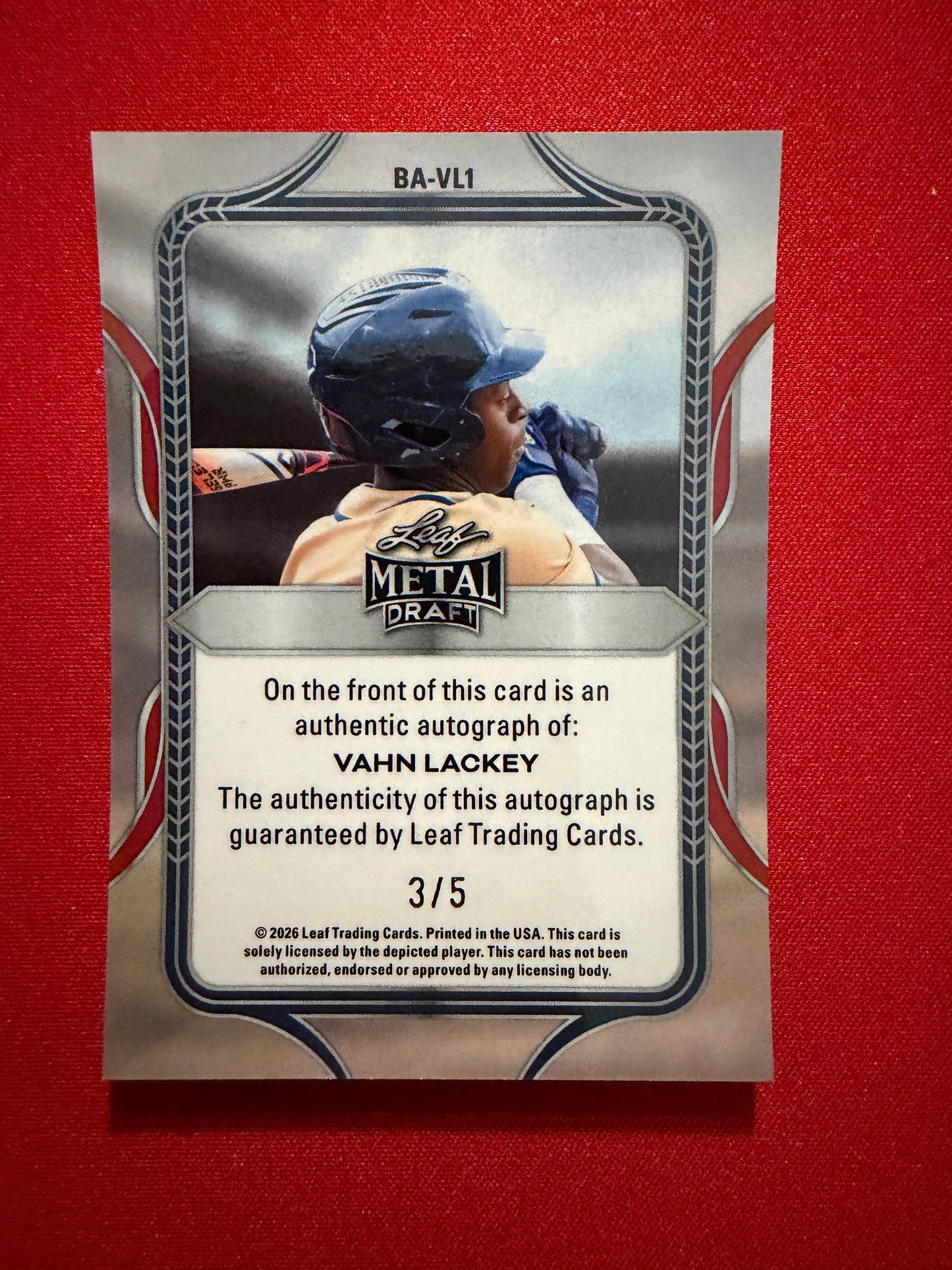 Vahn Lackey 2026 Leaf Metal Draft Edition Baseball Base Auto Green /5