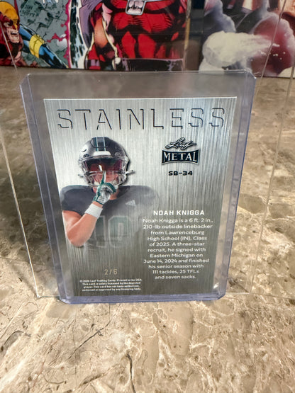 Noah Knigga 2026 Leaf Metal Football Base Pink Crystal 2/6