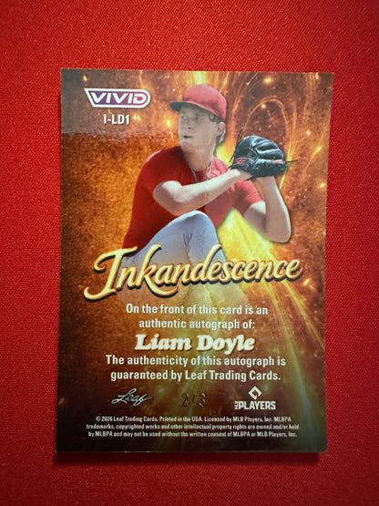 Liam Doyle 2026 Leaf Vivid Inkadescence Purple Techno Foil AUTO /3 Prospect