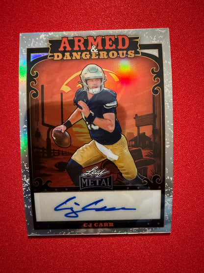 2026 Leaf Metal Football CJ Carr Armed & Dangerous Auto Silver Western