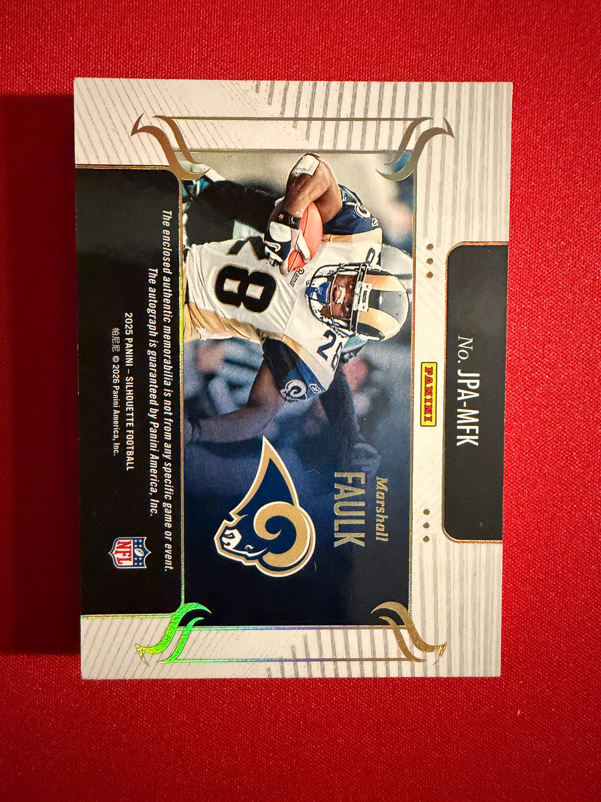 Marshall Faulk 2025 Panini Silhouette Jumbo Patch Auto Nike Swoosh Booklet /25