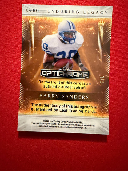 Barry Sanders 2026 Leaf Optichrome Football Enduring Legacy Auto Black 1/5