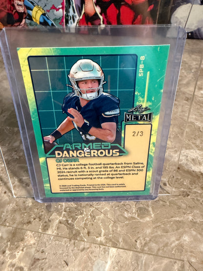 2026 Leaf Metal Football CJ Carr Armed and Dangerous Green Shimmer 2/3