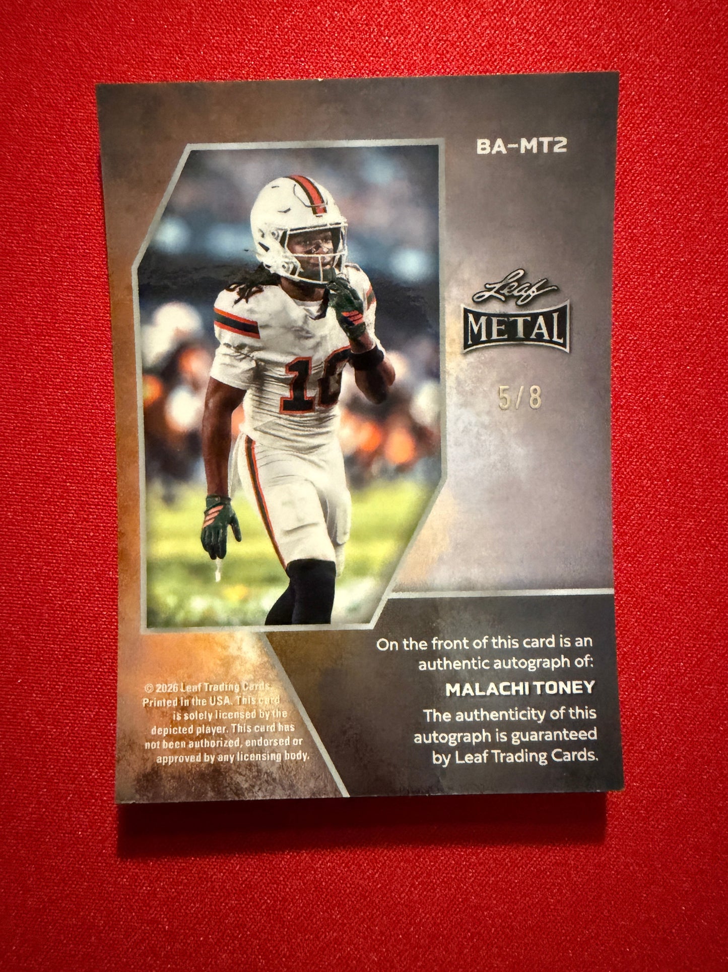 Malachi Toney 2026 Leaf Metal Football Platinum Shimmer Auto /8