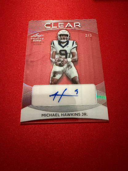 Michael Hawkins Jr. 2026 Leaf Trinity Football Clear Auto Silver /3