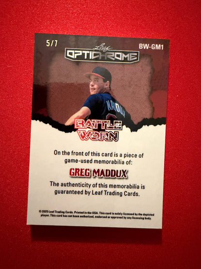 Greg Maddux 2025 Leaf Optichrome Baseball Battle Worn Game-Used Patch /7