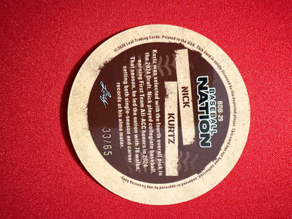 2026 Leaf Baseball Nation Nick Kurtz Auto /25 & Disc /65 2-Card Lot