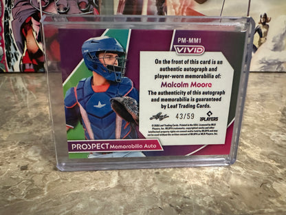 Malcolm Moore 2026 Leaf Vivid Baseball Prospect Memorabilia Auto Teal /59