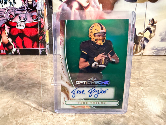 Trae Taylor 2026 Leaf Optichrome Football Base Auto Green /3