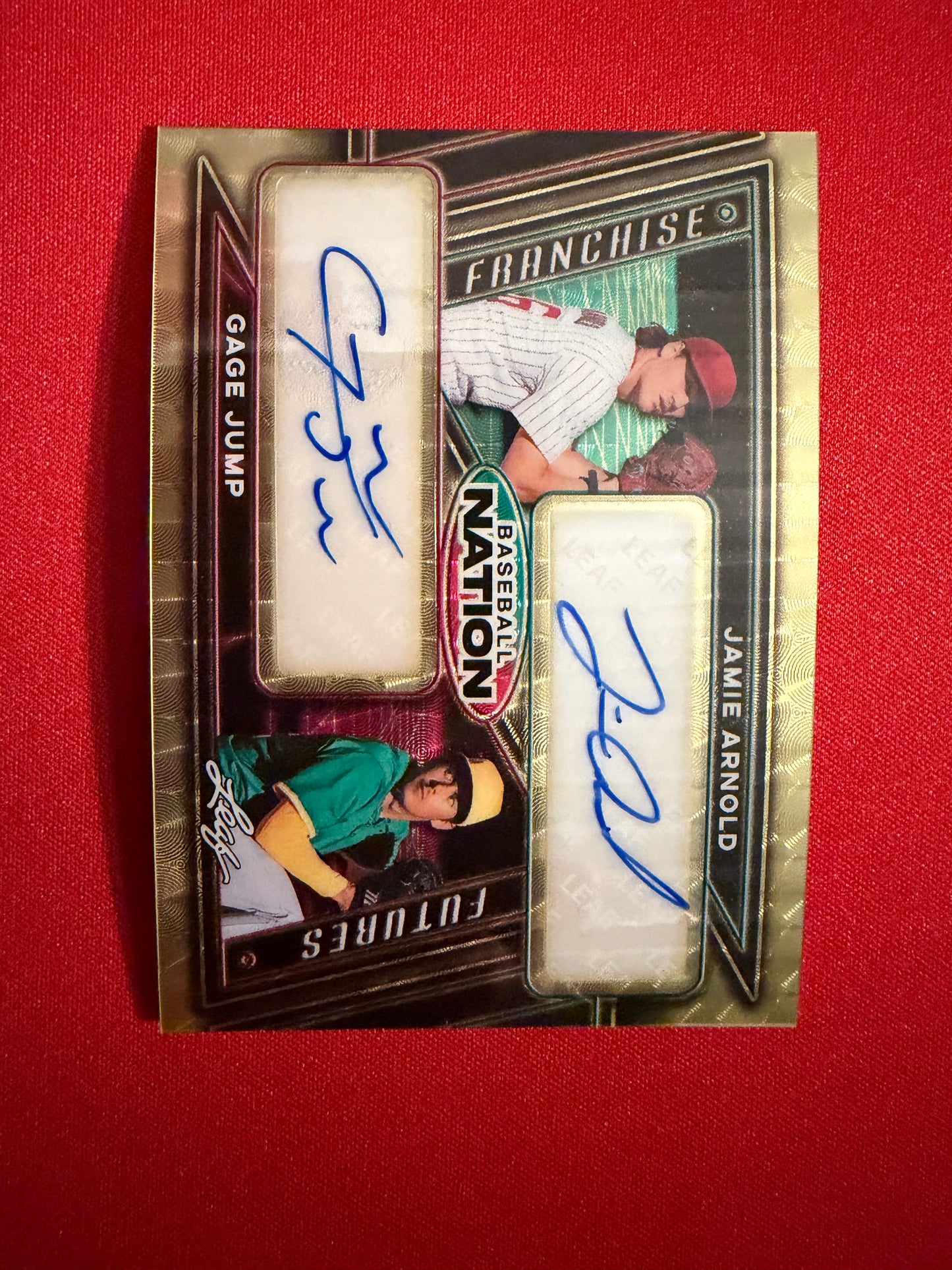 Jamie Arnold Gage Jump 2026 Leaf Baseball Nation Franchise Futures Dual Auto Gold Super Prismatic 1/1