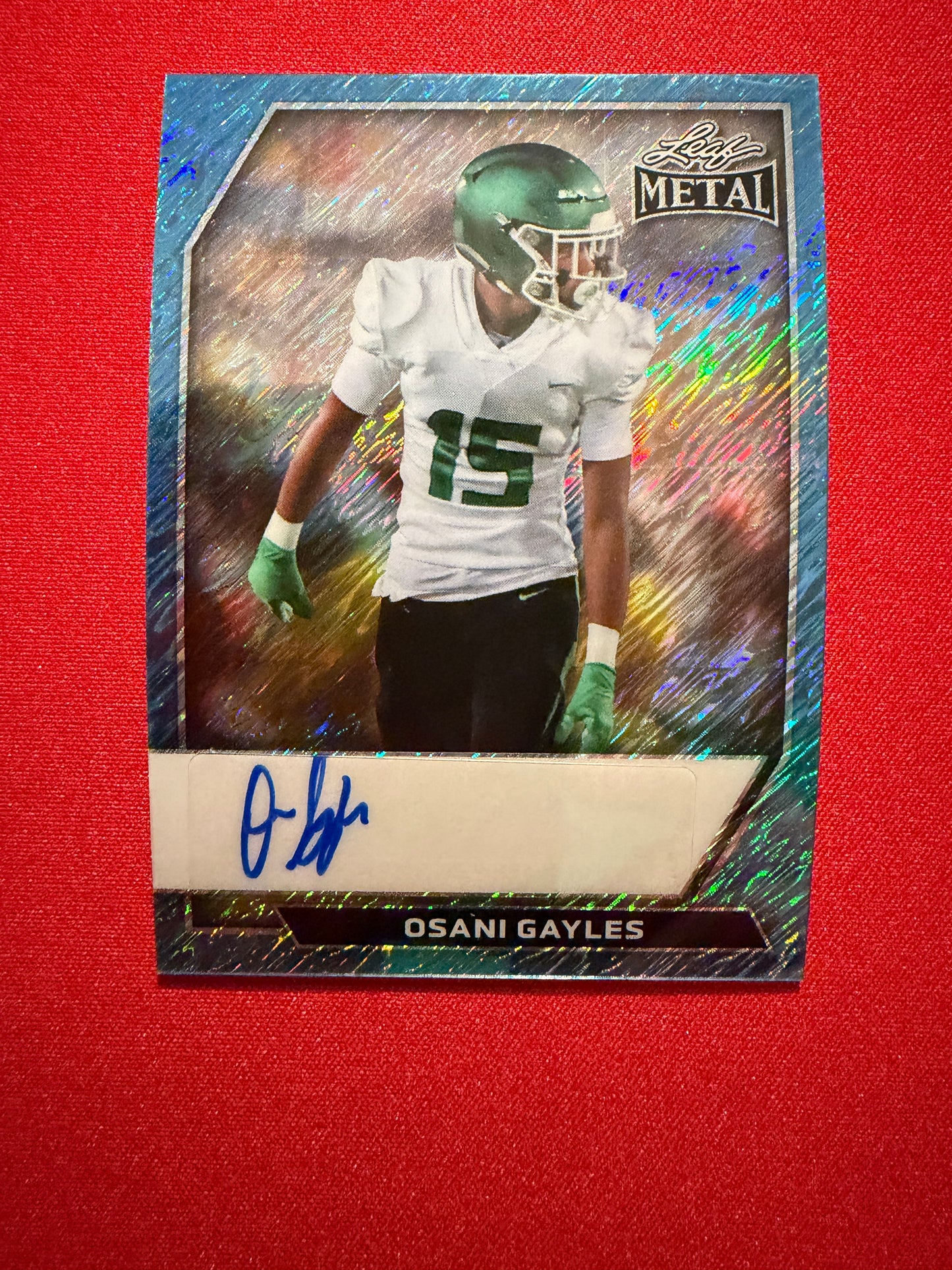 2026 Leaf Metal Football Osani Gayles Platinum Shimmer Auto /8