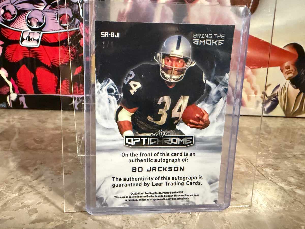 Bo Jackson 2026 Leaf Optichrome Football Bring the Smoke Auto Super Gold 1/1