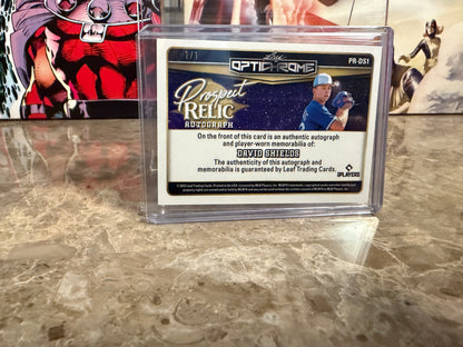 Dave Shields 2025 Leaf Optichrome Baseball Prospect Relic Auto Gold Lazer 1/1
