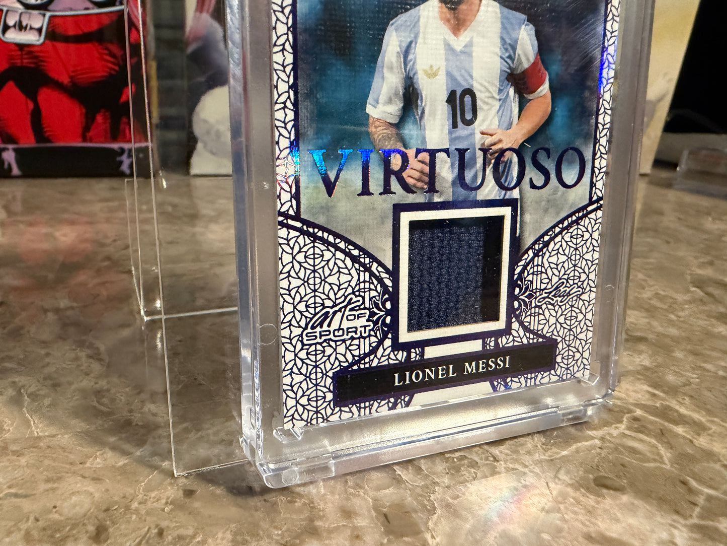 Lionel Messi 2026 Leaf Art of Sport Virtuoso Patch Purple 1/4 Bookend