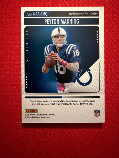 Peyton Manning 2025 Panini Silhouette NFL Relics Patch Auto Multicolor /20 #NRA-PMG