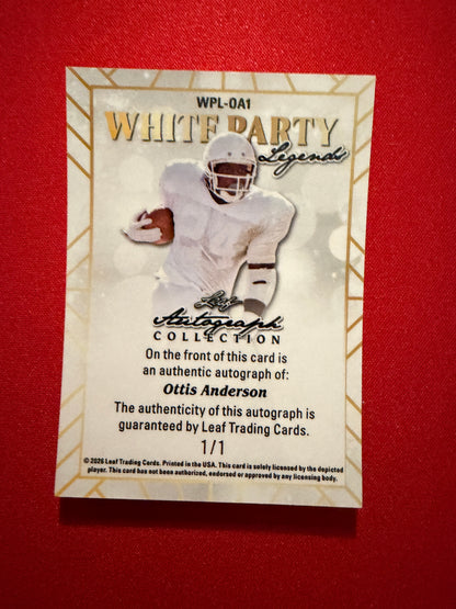Ottis Anderson 2026 Leaf Autograph Collection Football White Party Auto 1/1