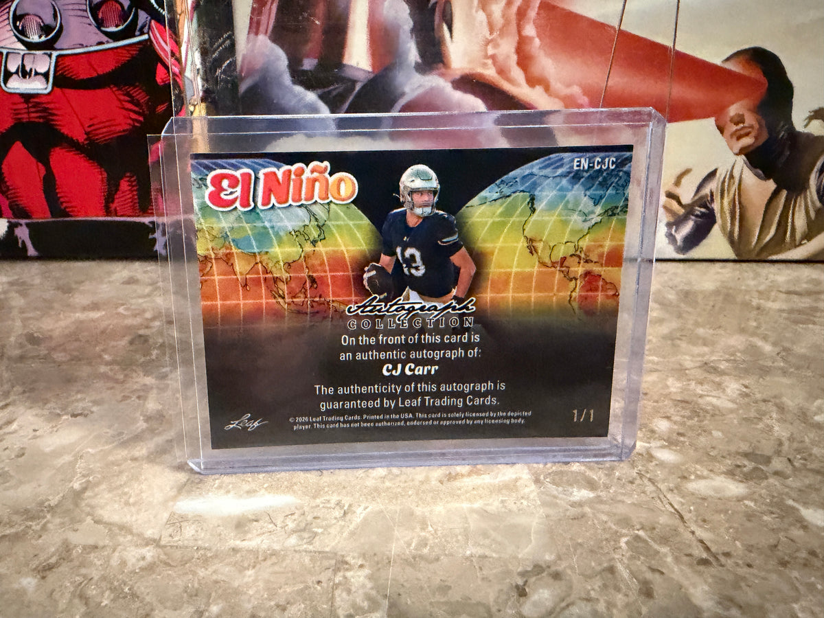 CJ Carr 2026 Leaf Autograph Collection Football El Niño Silver True 1/1