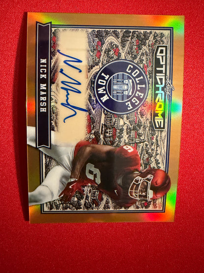 Nick Marsh 2026 Leaf Optichrome Football College Town Gold Prismatic 1/1 Auto