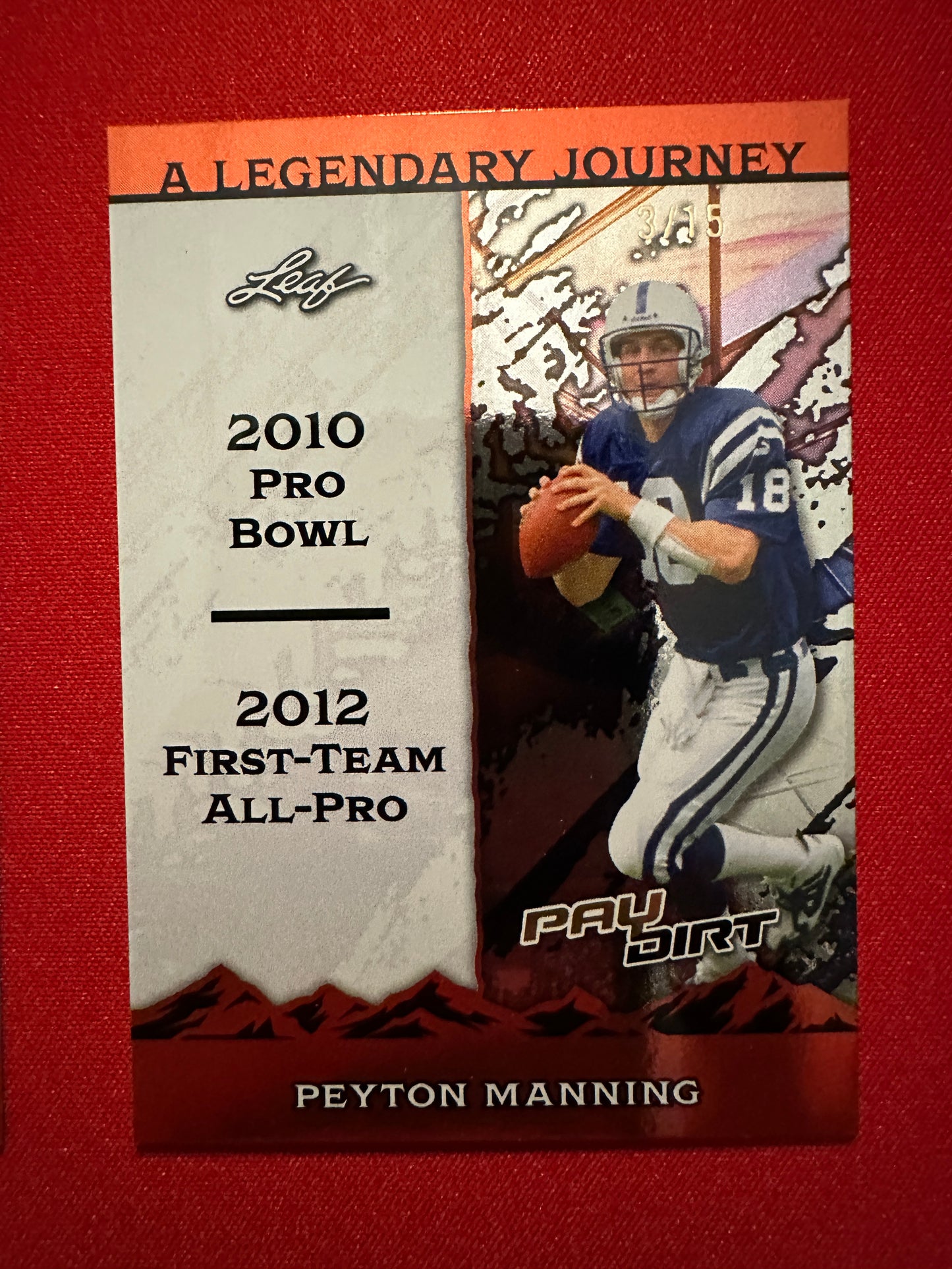 Peyton Manning 2026 Leaf Paydirt Football A Legendary Journey Orange Parallel Two-Card Lot