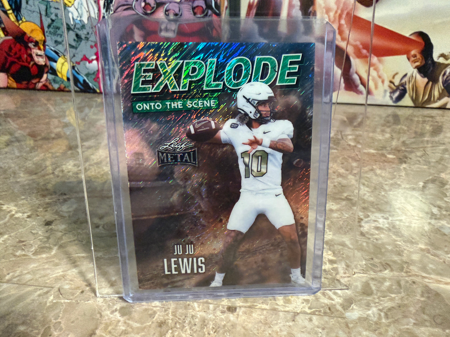 Juju Lewis 2026 Leaf Metal Football Auto Explode Onto Scene Green Shimmer /3