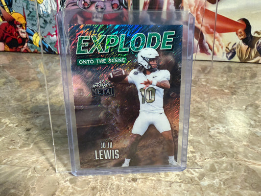 Juju Lewis 2026 Leaf Metal Football Auto Explode Onto Scene Green Shimmer /3