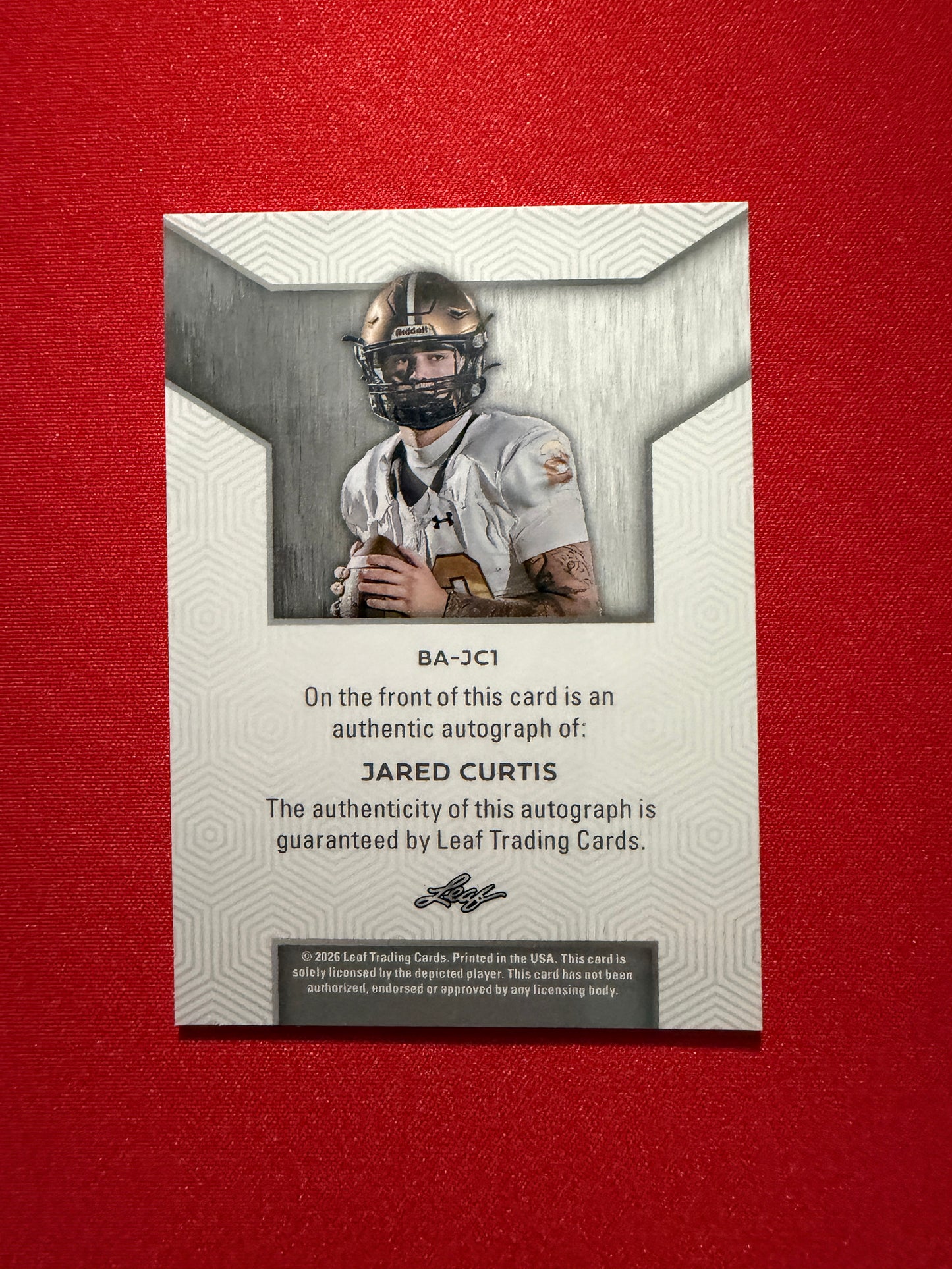 2026 Leaf Trinity Football Jared Curtis Base Auto Platinum /40