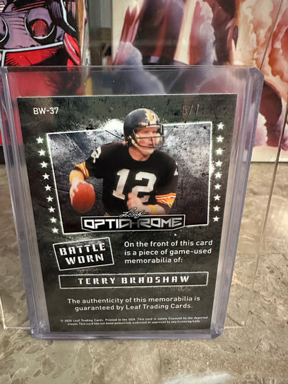 2026 Leaf Optichrome Football Terry Bradshaw Battle Worn Purple Prismatic Patch /7