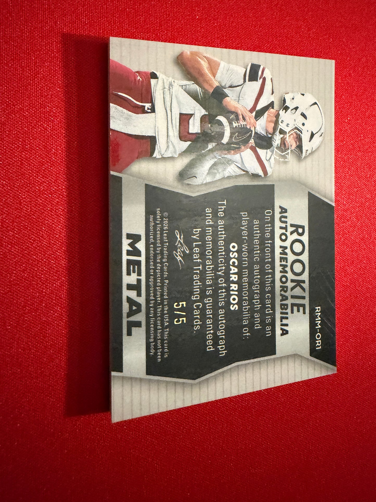 Oscar Rios 2026 Leaf Trinity Football Rookie Auto Memo Metal Multicolor Patch /5