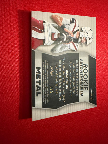 Oscar Rios 2026 Leaf Trinity Football Rookie Auto Memo Metal Multicolor Patch /5
