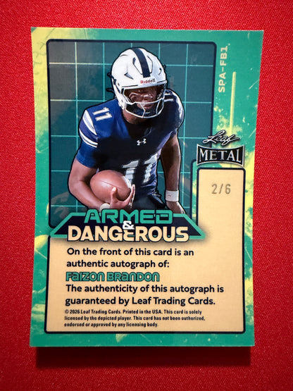 2026 Leaf Metal Football Faizon Brandon Auto Armed & Dangerous Pink Shimmer /6